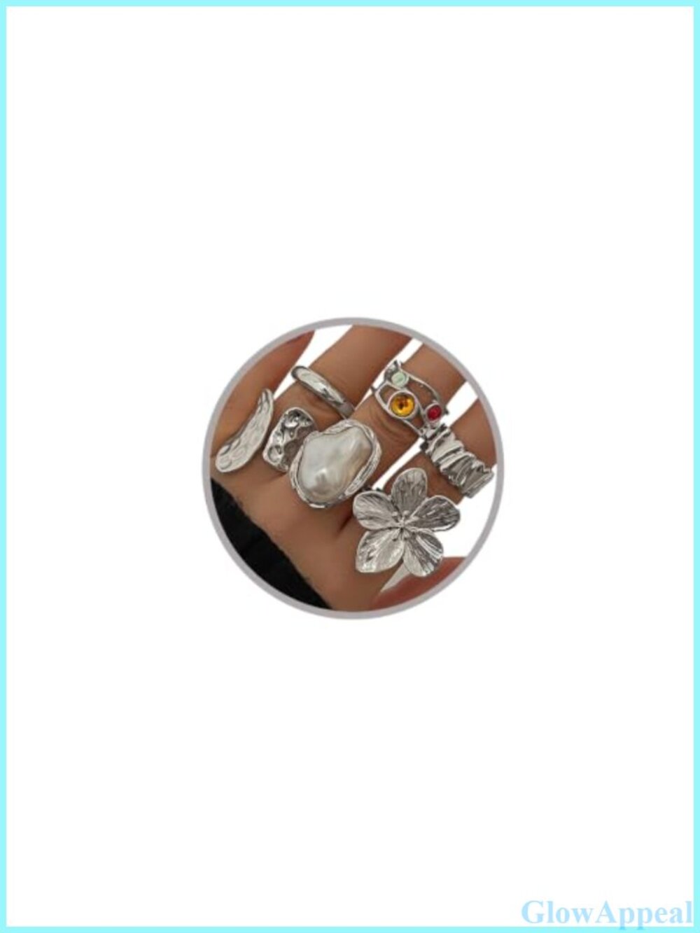 Chunky Stackable Rings Set Adjustable Statement Rings Alloy Pearl Flower - Picture 1 of 5